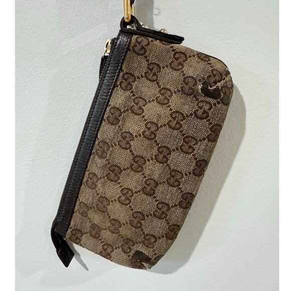 Gucci GG Monogram Canvas Wristlet Clutch with Leather Trim & Green Red Web Strap - Picture 3 of 8